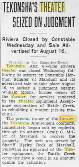 Riviera Theater - 08 Aug 1930 Article (newer photo)